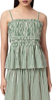 AllSaints Kali Stripe Smocked Cotton Peplum Tank