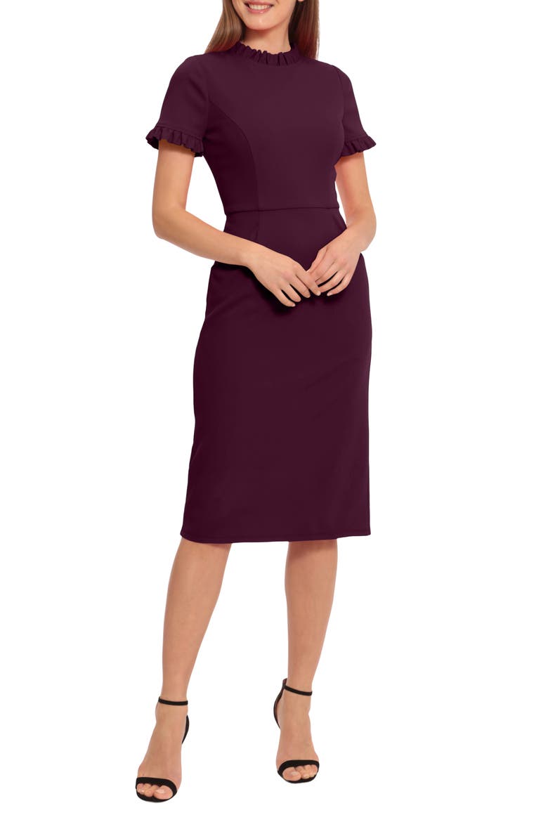 Ruffle Short Sleeve Pocket Sheath Dress, Alternate, color, LUXE PLUM