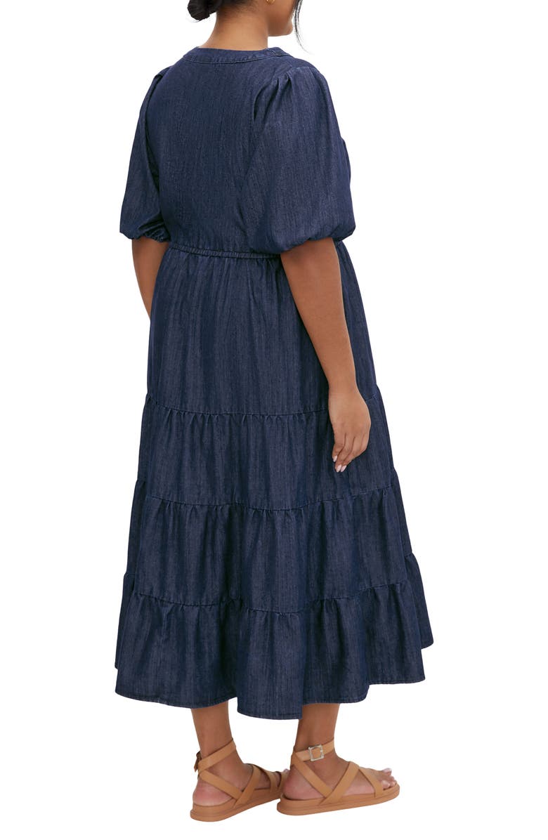 City Chic August Tiered Midi Dress, Alternate, color, Dark Denim