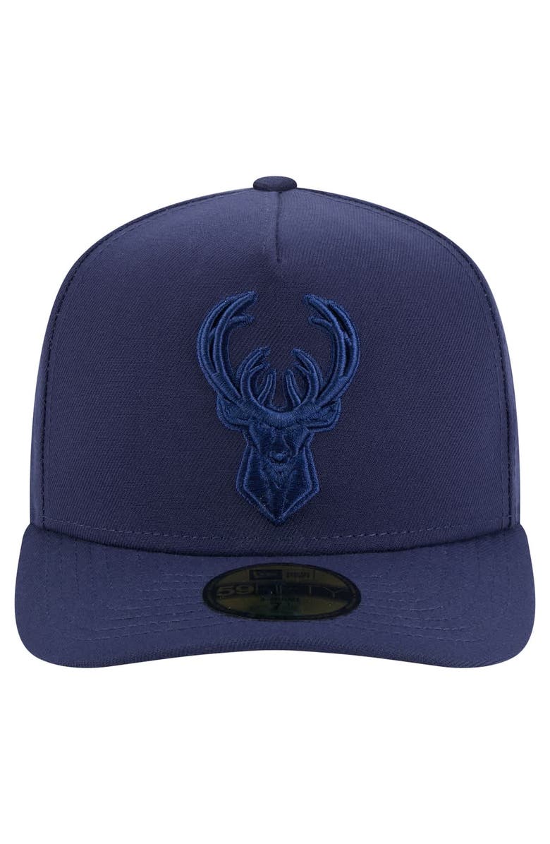 New Era Men's New Era Navy Milwaukee Bucks Colorpack A-Frame Pinch Front 59FIFTY Fitted Hat, Alternate, color, Navy