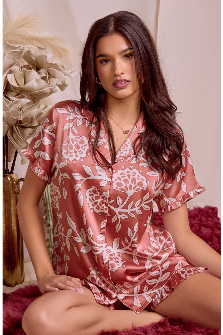Satin Nightgown with Ruffle Neckline, Alternate, color, Dusty Rose