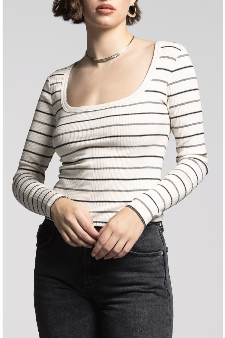Renata Stripe Scoop Neck Cotton Blend Top, Main, color, IVORY ST3005