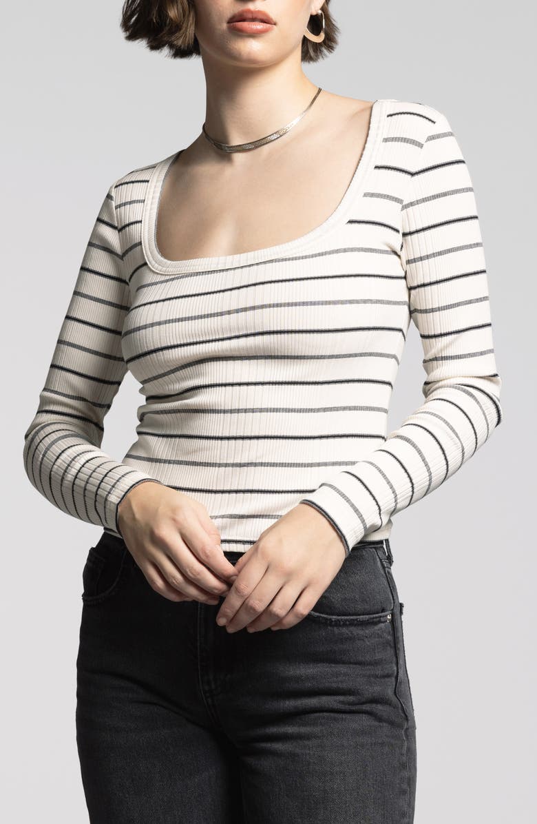 WEEKEND LOS ANGELES Renata Stripe Scoop Neck Cotton Blend Top, Main, color, Ivory St3005