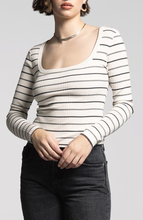 Renata Stripe Scoop Neck Cotton Blend Top