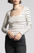 WEEKEND LOS ANGELES Renata Stripe Scoop Neck Cotton Blend Top