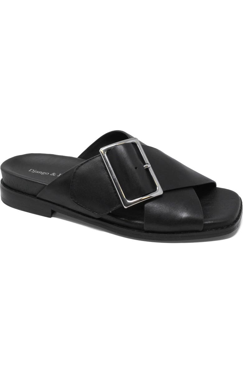 DJANGO AND JULIETTE Efri Wide Strap Flat Sandal, Main, color, Black Leather