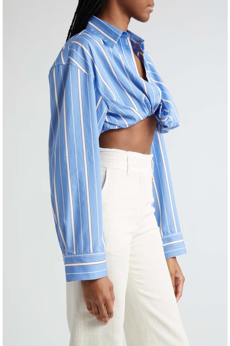 La Chemise Bahia Stripe Crop Cotton Shirt, Alternate, color, BLUE STRIPES