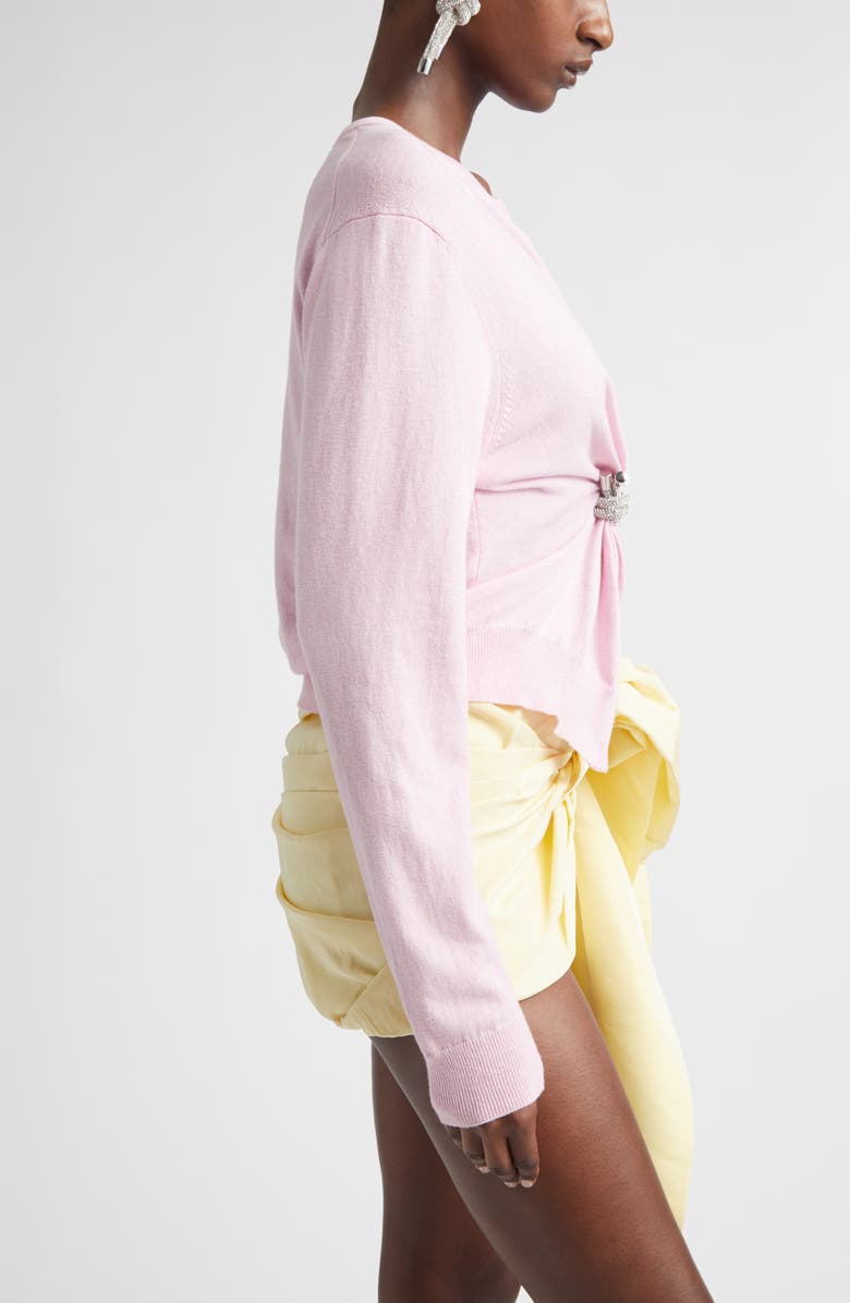 Area Crystal Knot Cotton & Cashmere Cardigan, Alternate, color, Pastel Pink