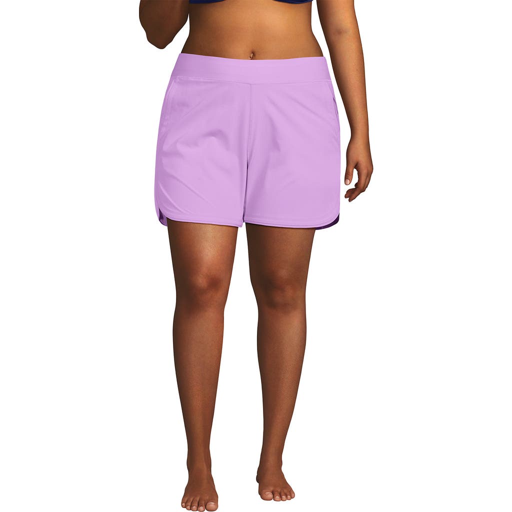 Lands' End Plus Size 5" Board Shorts With Panty In Wild Lilac