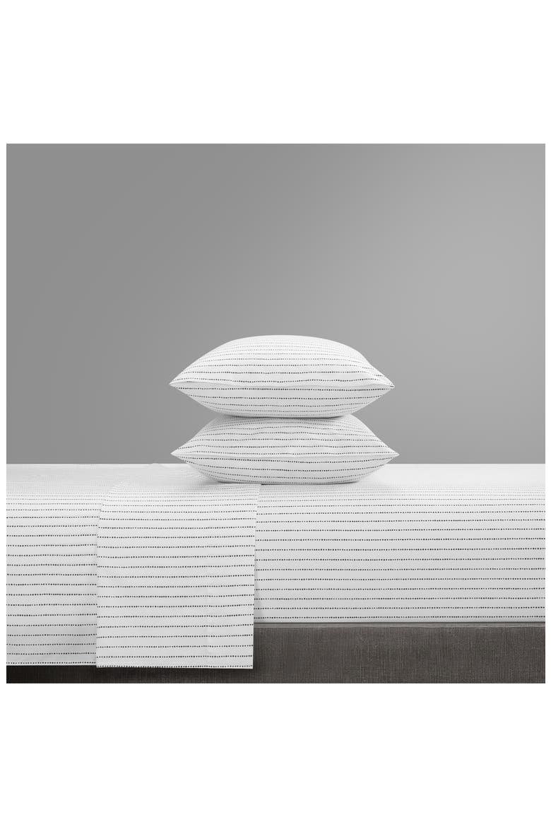 Karley Dotted Stripe Sheet Set - Twin, Alternate, color, CHARCOAL