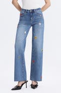 Bayeas Embroidered Raw Hem Mid Rise Wide Leg Jeans