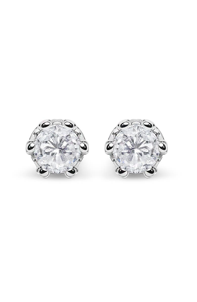 Haus of Brilliance 14K White Gold 2.0 Cttw Round Cut Prong-Set Diamond Crown Stud Earring, Main, color, White