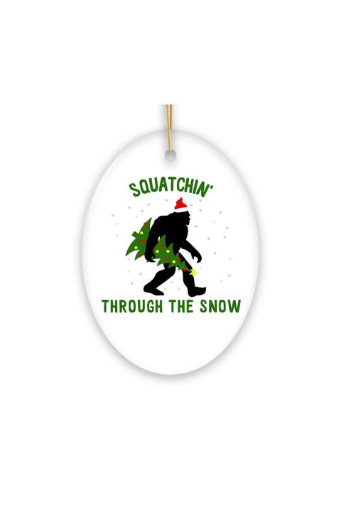 Squatchin Through The Snow Bigfoot Ceramic Ornament