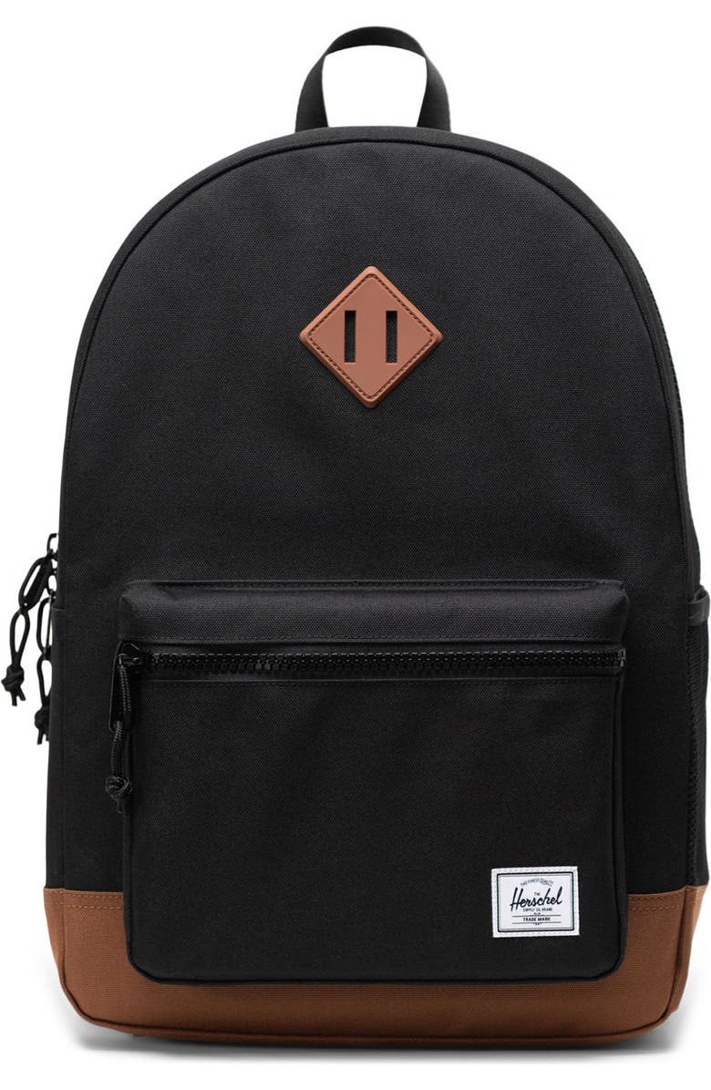 Herschel Supply Co. Kids' Heritage Recycled Polyester Backpack, Main, color, Black/Saddle Brown