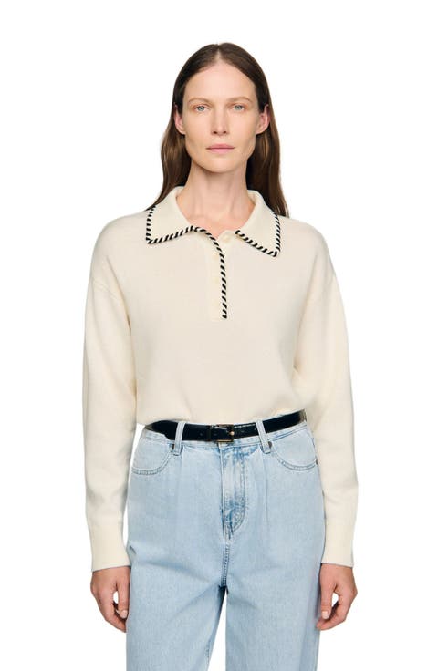 Contrast polo-neck knit sweater