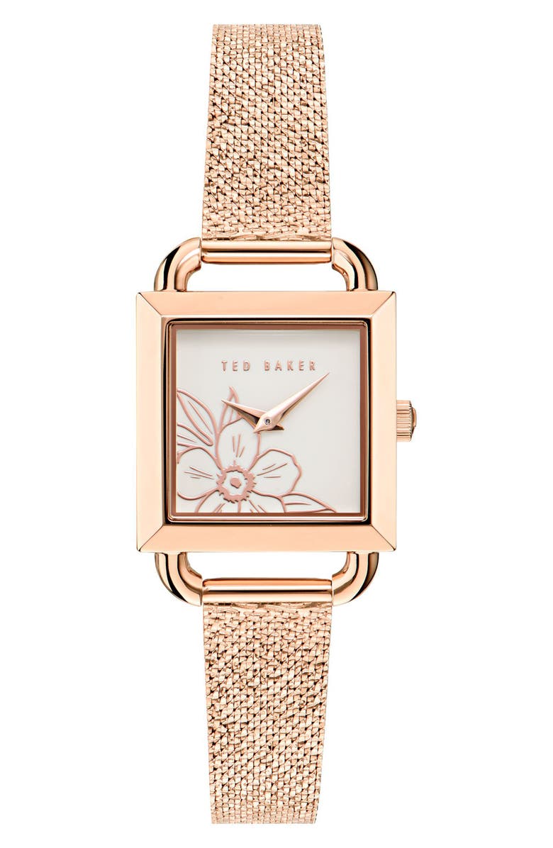 Ted Baker London Iconic Floral RSST Mesh Strap Watch, Main, color, 