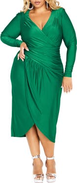 City Chic Marissa Ruched Long Sleeve Midi Dress