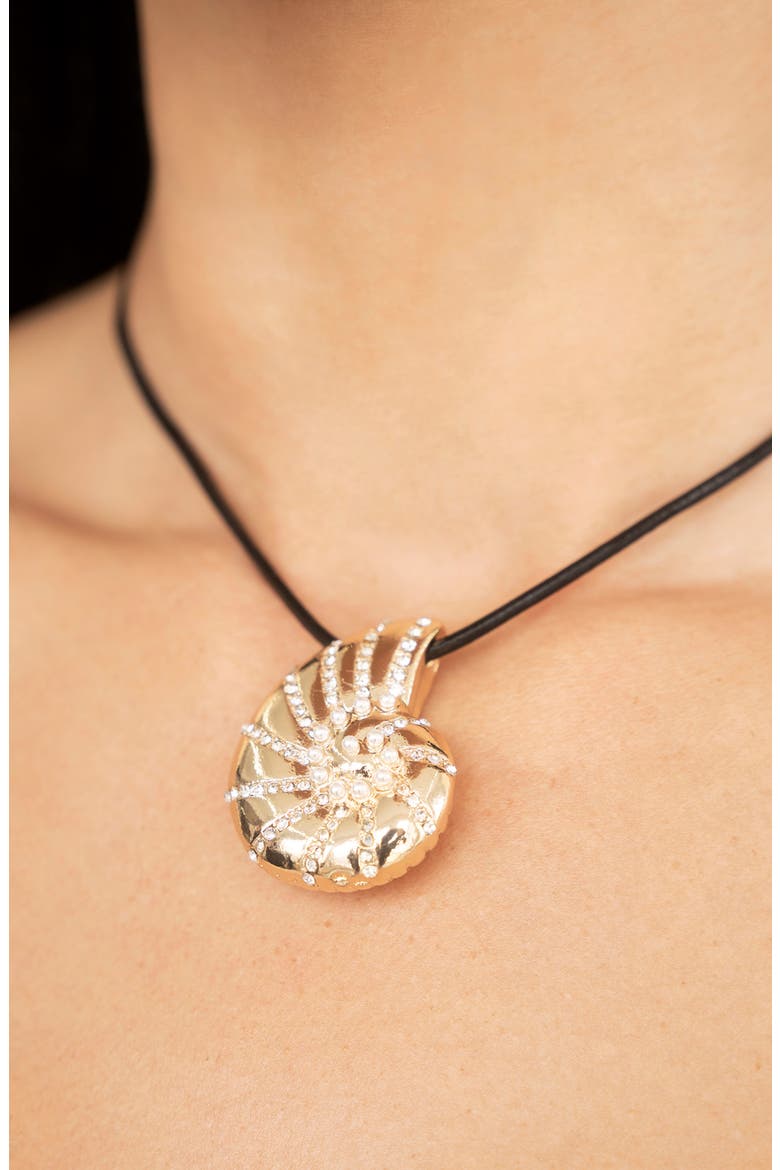 Swirl Shell Pendant Cord Necklace, Alternate, color, GOLD/ BLACK