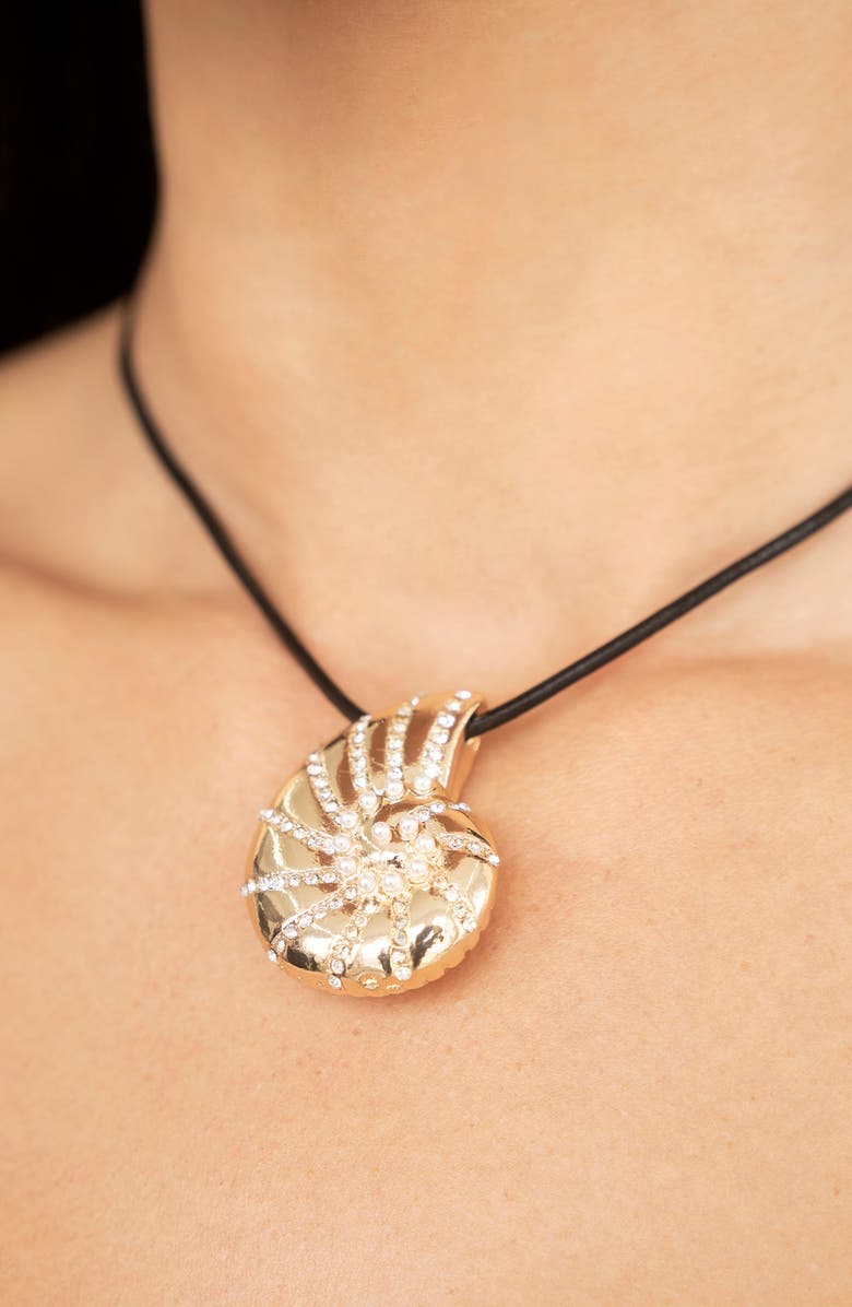 Ettika Swirl Shell Pendant Cord Necklace, Alternate, color, Gold/ Black