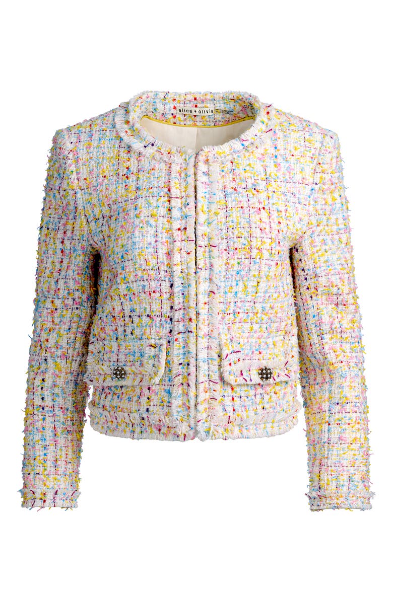 Alice + Olivia Landon Boxy Crop Tweed Jacket, Alternate, color, Off White/ Multi