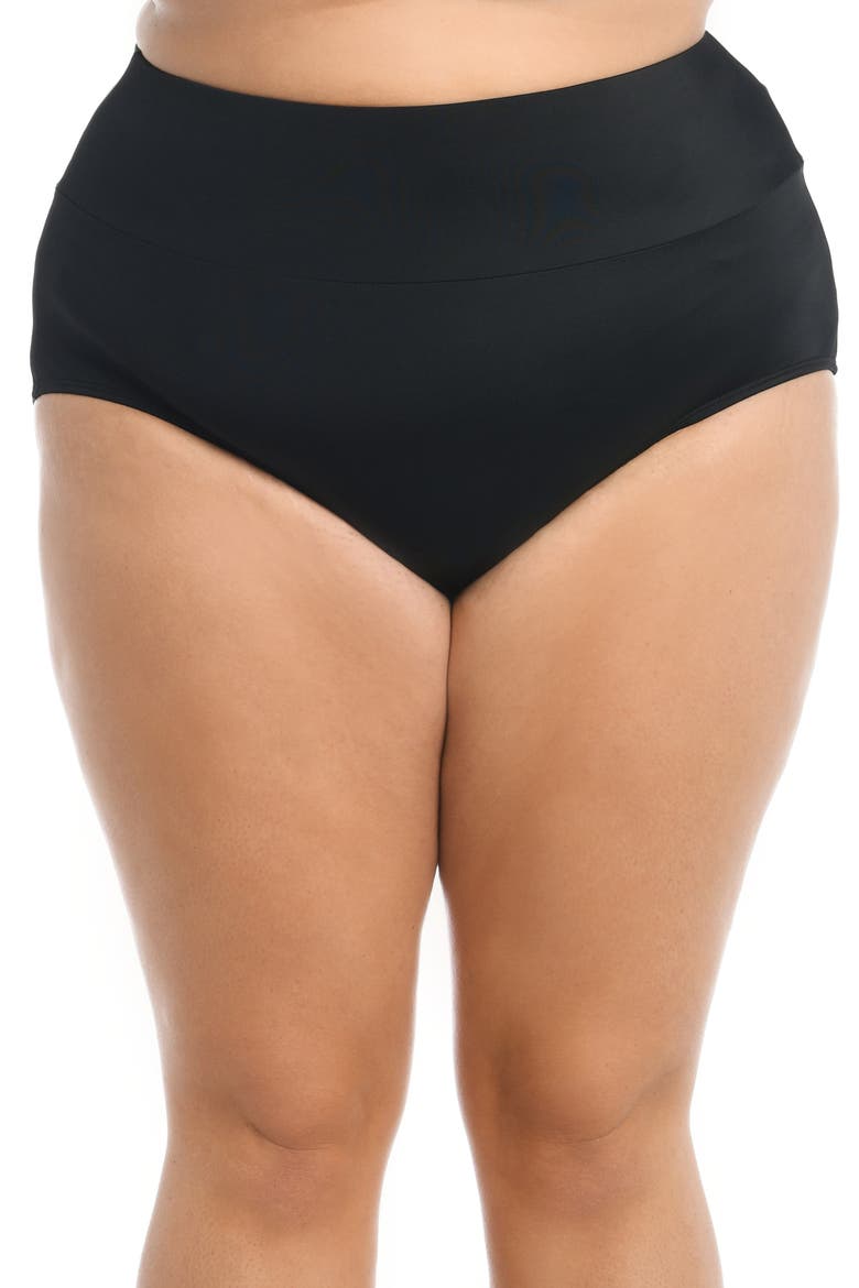 Full Coverage Mid Waist Swim Bottoms, Main, color, BLACK
