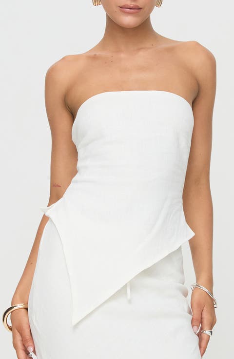 Birdie Asymmetric Strapless Linen Blend Top