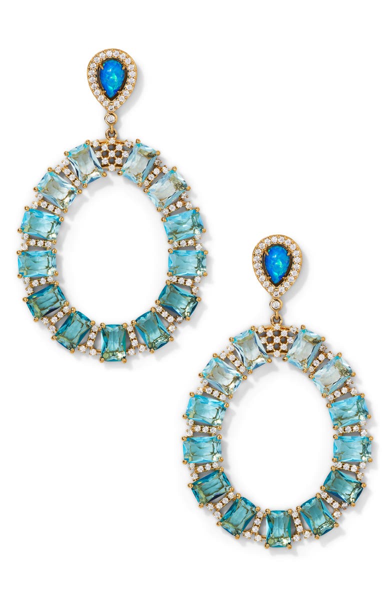 Nadri Blue Lagoon Frontal Hoop Earrings, Main, color, Gold