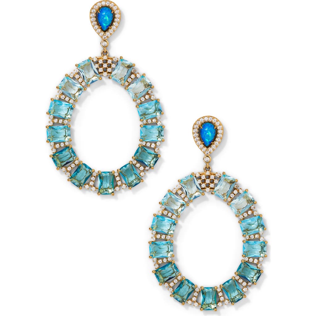 Nadri Blue Lagoon Mixed Stone Circle Drop Earrings In 18k Gold Plated
