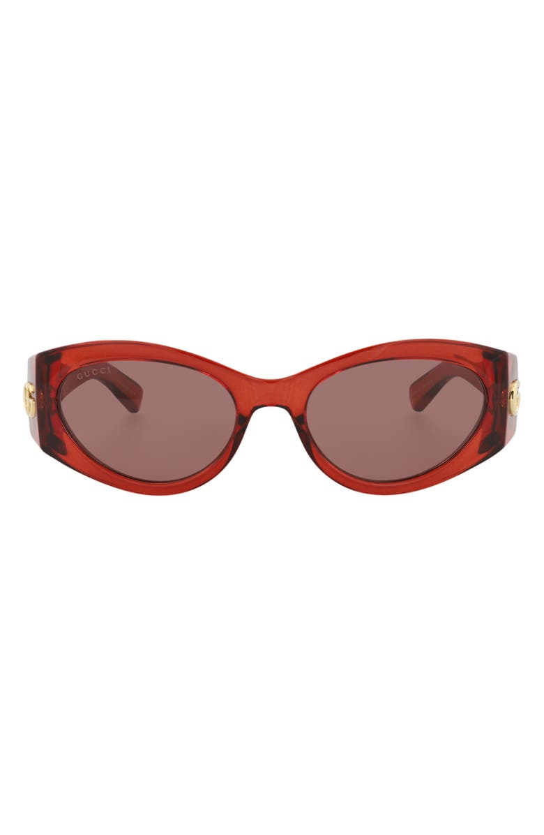Gucci 53mm Core Round Sunglasses, Main, color, Burgundy Burgundy Brown