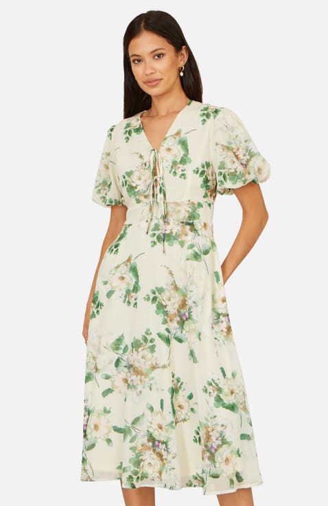 Floral Front Tie Detail Tea Dress