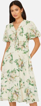 Yumi Floral Front Tie Detail Tea Dress