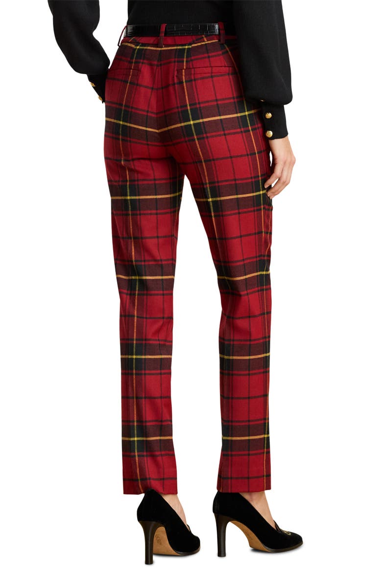 Lauren Ralph Lauren Plaid Stretch Wool Blend Ankle Straight Leg Pants, Alternate, color, Red/ Black/ Yellow Multi