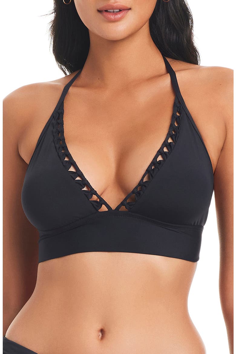 Pulling Strings Halter Bikini Top, Main, color, BLACK