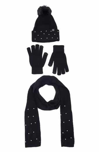 Nanette Lepore 3-Piece Faux Pearl Scarf, Beanie & Gloves Set