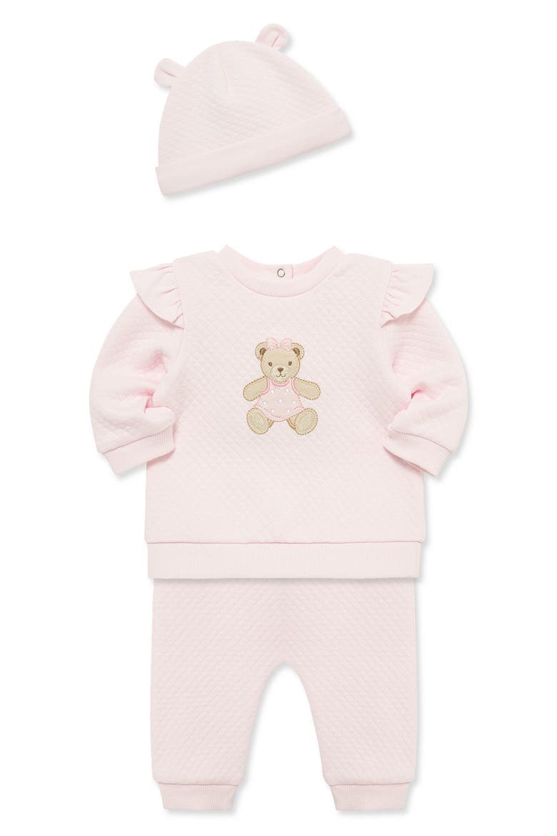 Kids' Bear Quilted Top, Pants & Hat 3-Piece Set, Alternate, color, PINK