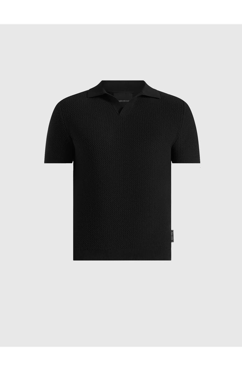 Manière De Voir Rowen Textured Knit Revere Polo Shirt, Alternate, color, Black