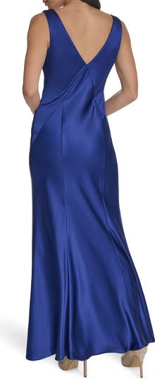 Draped Neck Satin Gown
