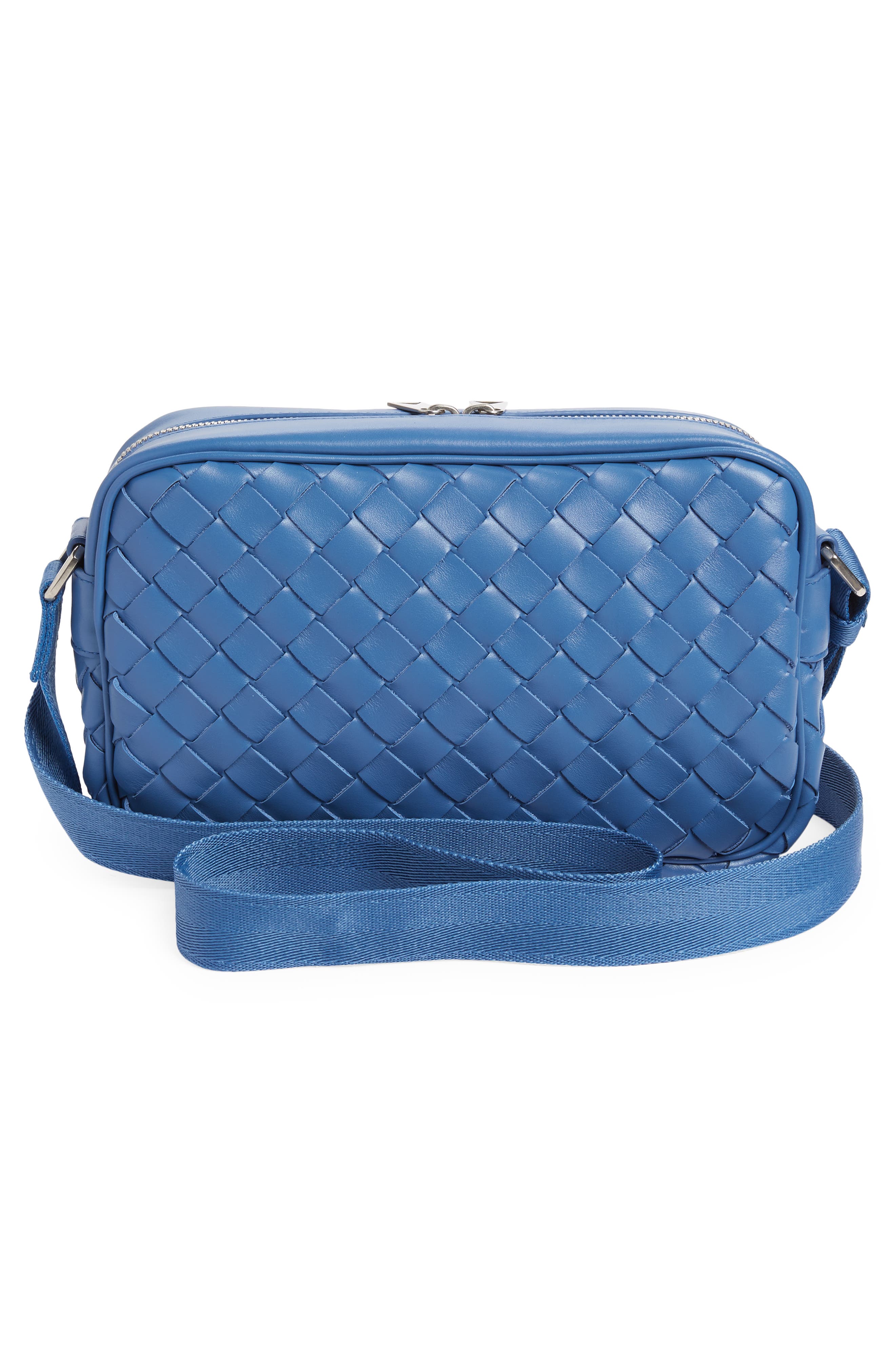 Classic Intrecciato Leather Camera Bag, Alternate, color, SURF-SILVER