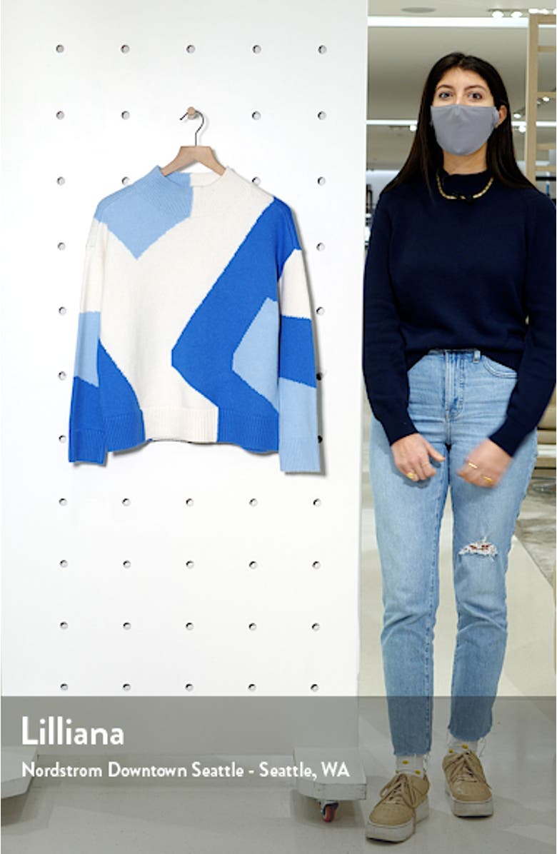 Intarsia Colorblock Mock Neck Sweater, sales video thumbnail