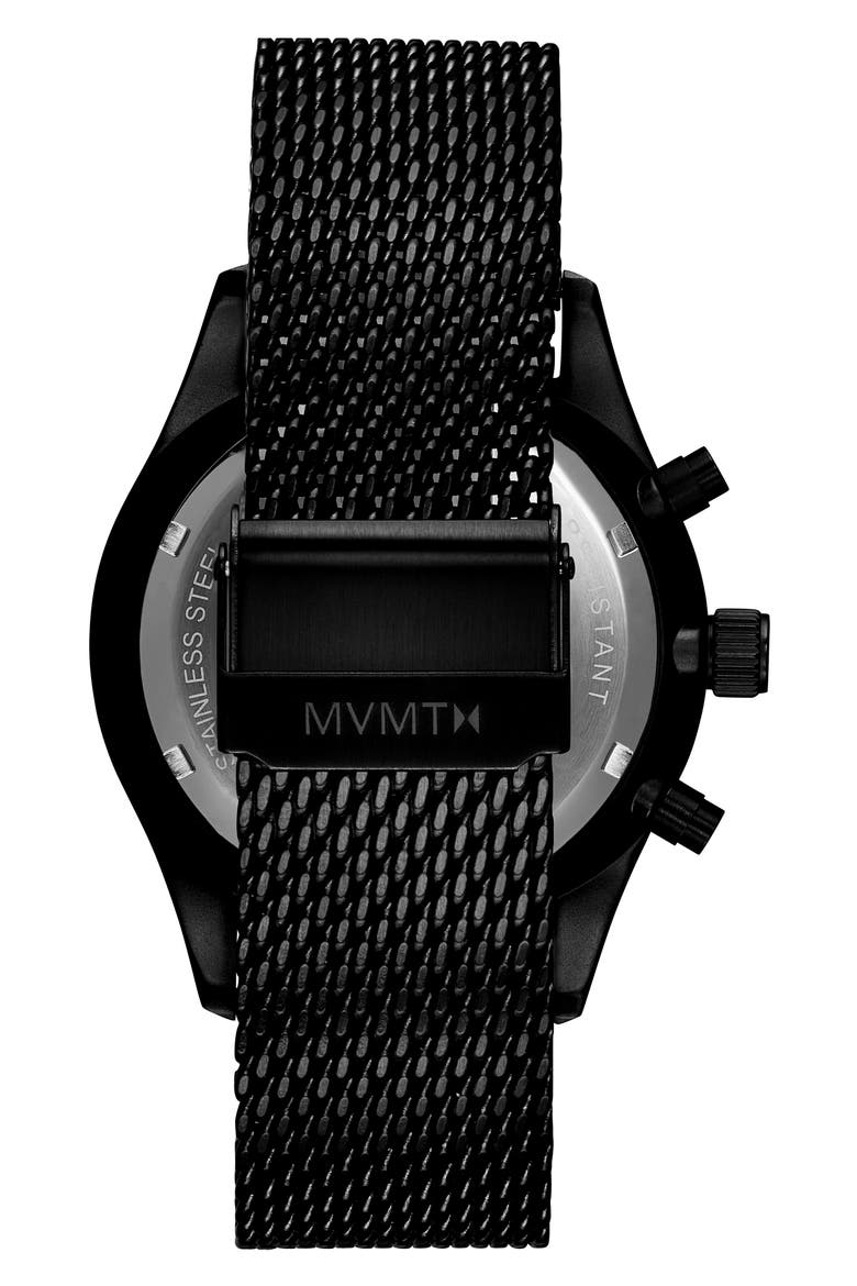 MVMT Voyager Caviar Chronograph Mesh Strap Watch, 42mm, Alternate, color, BLACK