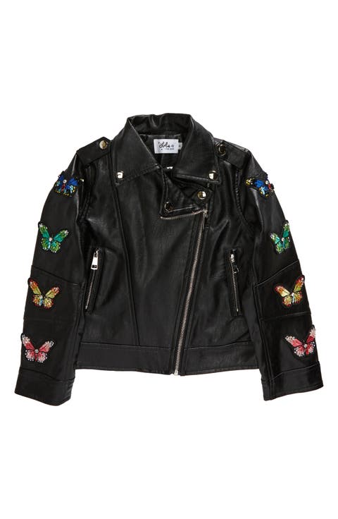 Kids' Butterfly Faux Leather Moto Jacket