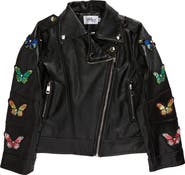 Lola + The Boys Kids' Butterfly Faux Leather Moto Jacket