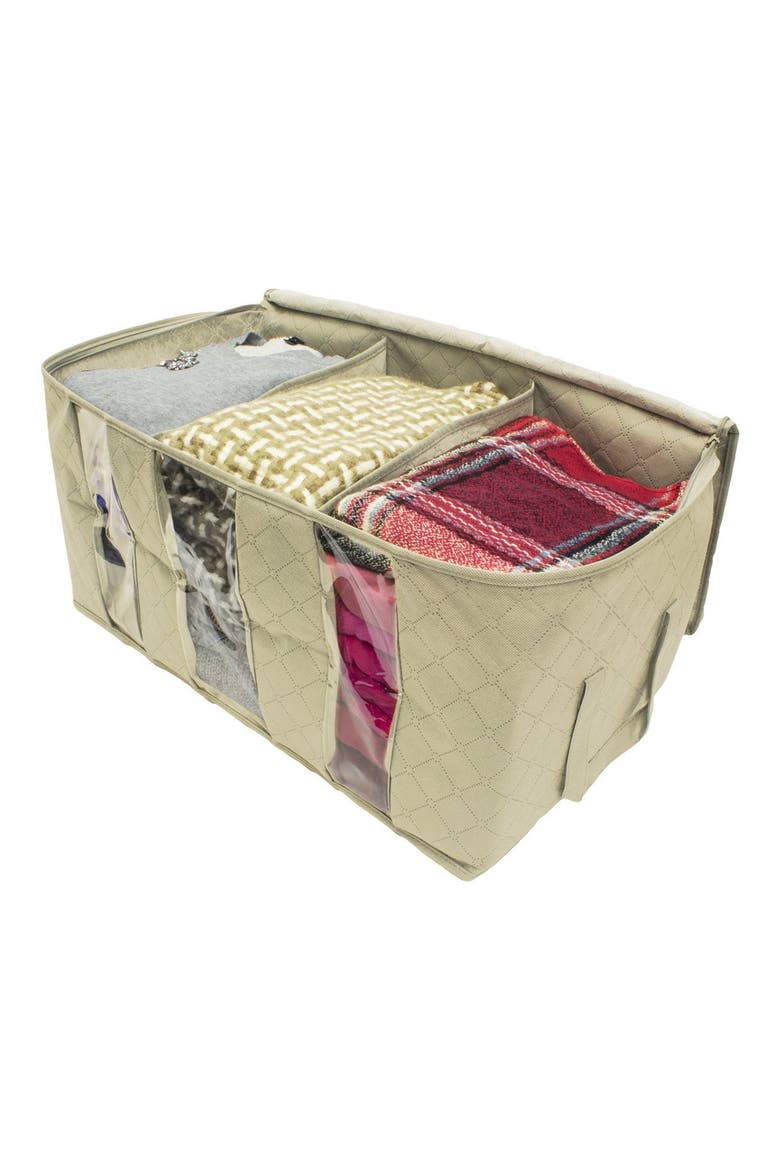 Beige Foldable Fabric Storage 3 Section Organizer Bag - Pack of 2, Alternate, color, BEIGE