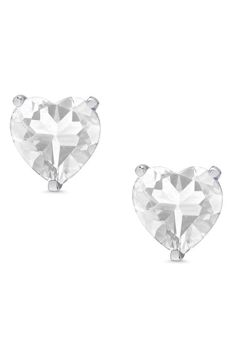 Kids' Cubic Zirconia Heart Stud Earrings