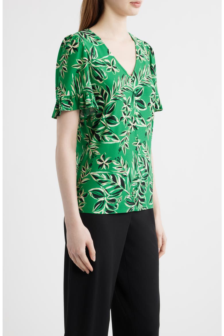 Tropical Floral V-Neck Button-Up Knit Top, Alternate, color, TROPICAL GREEN MULTI