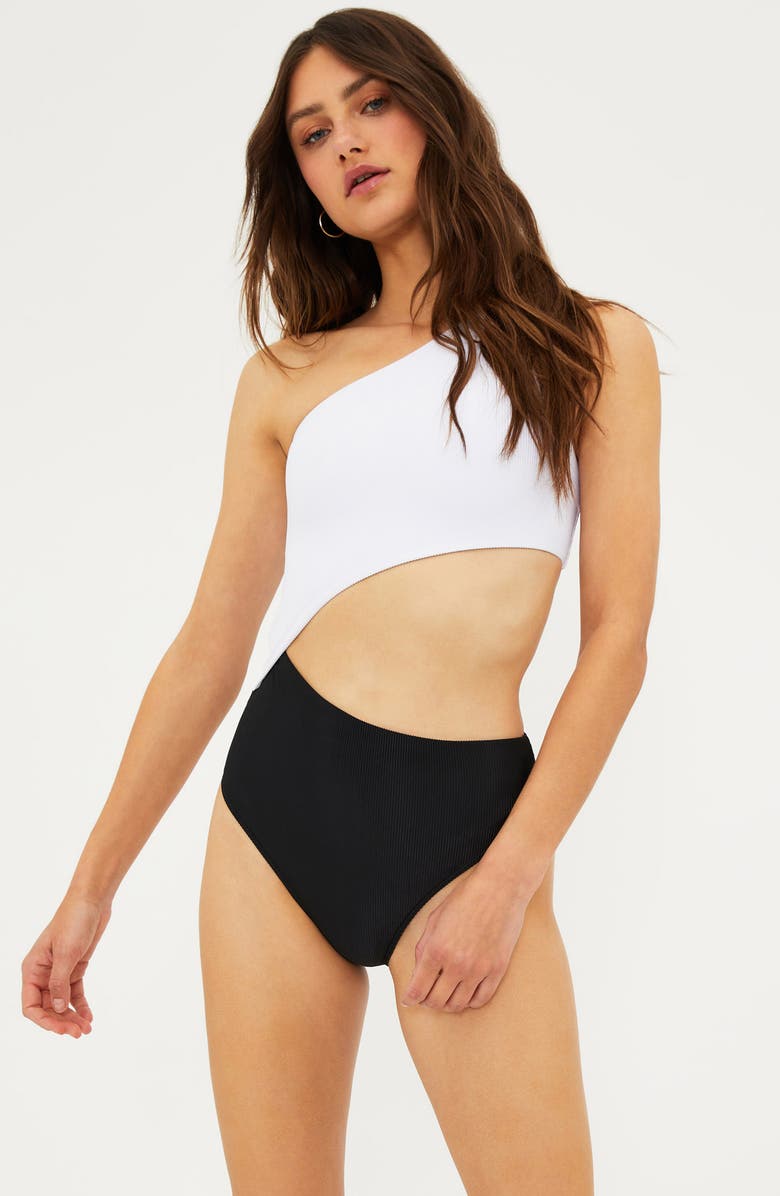 Beach Riot Celine Colorblock One-Piece Swimsuit, Alternate, color, Black/ White