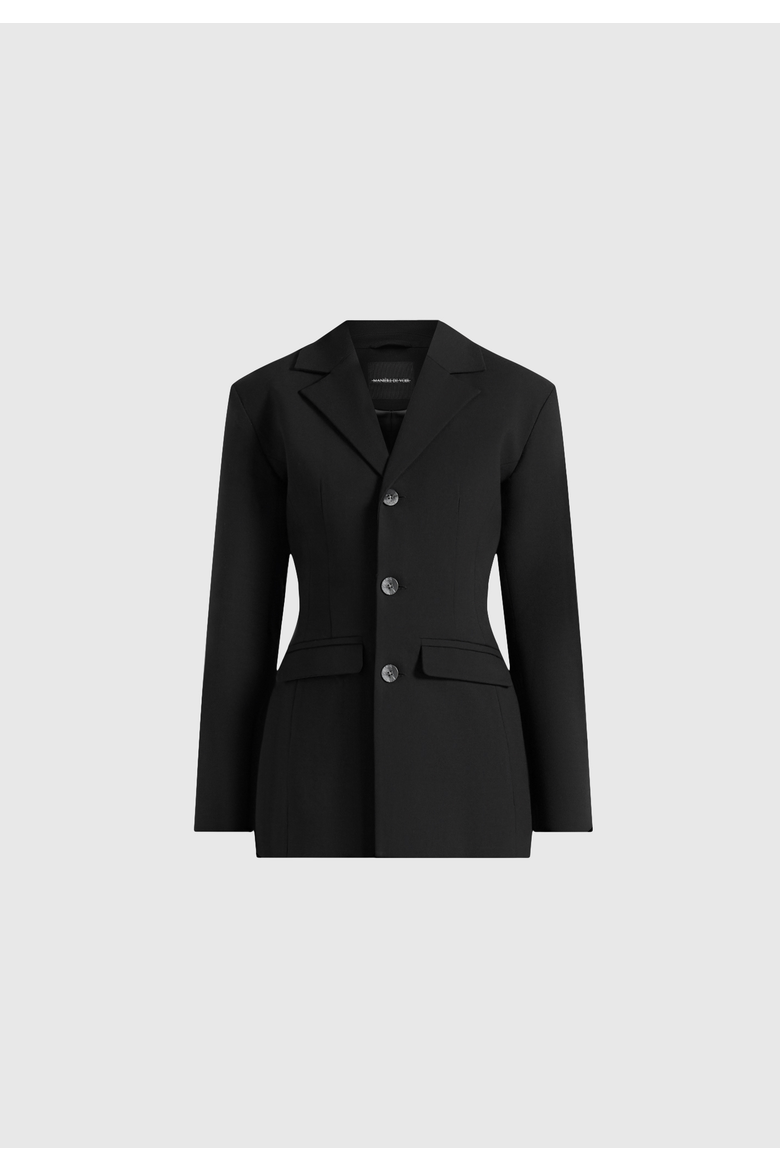 Claire Wide Shoulder Cinch Waist Blazer, Alternate, color, Black