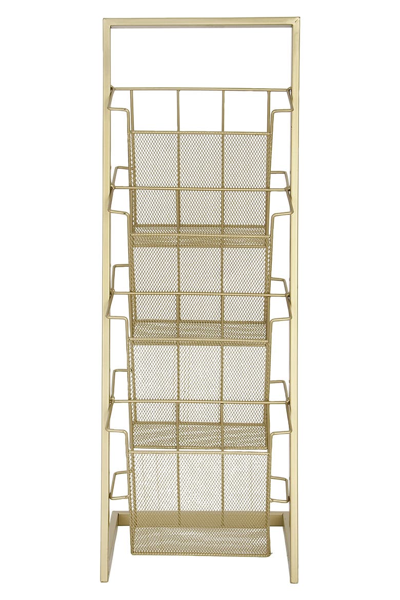 Tall Goldtone Metal 4-Slot Magazine Holder, Alternate, color, GOLD