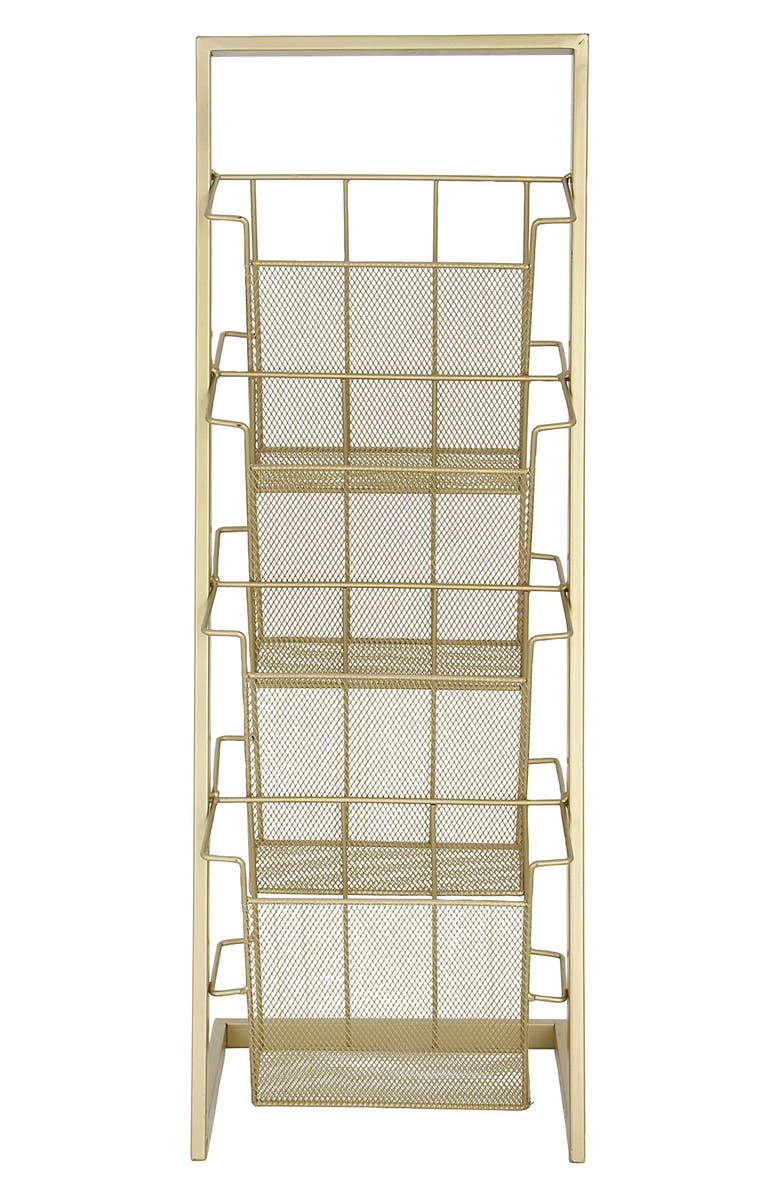VIVIAN LUNE HOME Tall Goldtone Metal 4-Slot Magazine Holder, Alternate, color, 