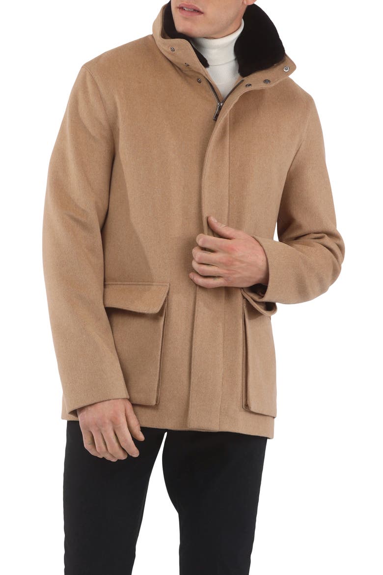Men's Jacket Crafted from Loro Piana Wool with Detachable Genuine Shearling Collar, Alternate, color, CAMEL/BROWN